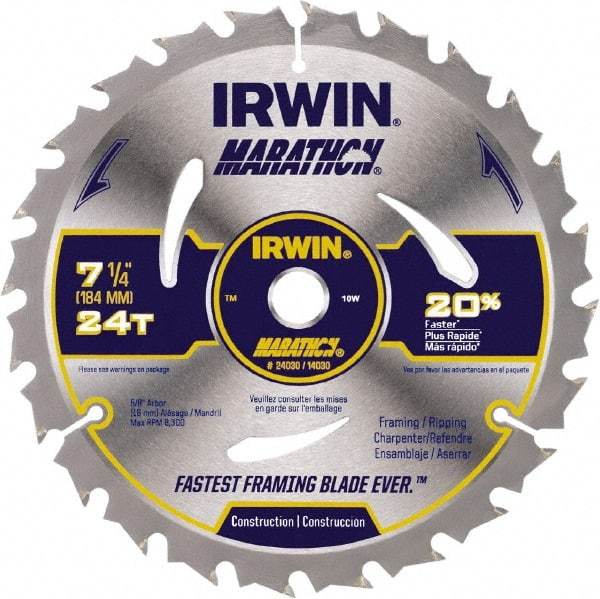 Irwin - 6-1/2" Diam, 5/8" Arbor Hole Diam, 18 Tooth Wet & Dry Cut Saw Blade - Carbide-Tipped, Framing & Ripping Action, Standard Round Arbor - Makers Industrial Supply