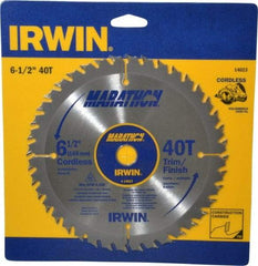 Irwin - 6-1/2" Diam, 5/8" Arbor Hole Diam, 40 Tooth Wet & Dry Cut Saw Blade - Carbide-Tipped, Trimming Action, Standard Round Arbor - Makers Industrial Supply