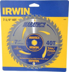 Irwin - 7-1/4" Diam, 5/8" Arbor Hole Diam, 40 Tooth Wet & Dry Cut Saw Blade - Carbide-Tipped, Finishing & Trimming Action, Diamond Arbor - Makers Industrial Supply