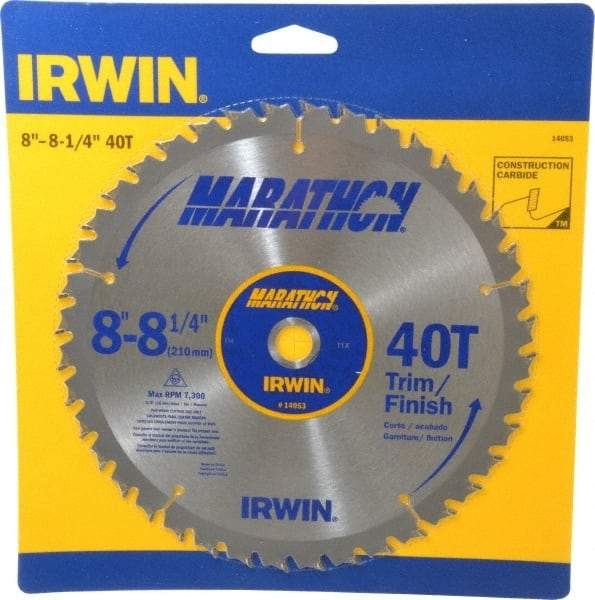 Irwin - 8-1/4" Diam, 5/8" Arbor Hole Diam, 40 Tooth Wet & Dry Cut Saw Blade - Carbide-Tipped, Finishing & Trimming Action, Diamond Arbor - Makers Industrial Supply