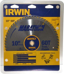 Irwin - 10" Diam, 5/8" Arbor Hole Diam, 60 Tooth Wet & Dry Cut Saw Blade - Carbide-Tipped, Finishing & Trimming Action, Standard Round Arbor - Makers Industrial Supply