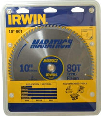 Irwin - 10" Diam, 5/8" Arbor Hole Diam, 80 Tooth Wet & Dry Cut Saw Blade - Carbide-Tipped, Finishing & Trimming Action, Standard Round Arbor - Makers Industrial Supply