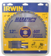 Irwin - 12" Diam, 1" Arbor Hole Diam, 40 Tooth Wet & Dry Cut Saw Blade - Carbide-Tipped, General Purpose Action, Standard Round Arbor - Makers Industrial Supply