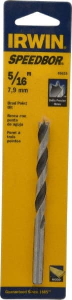 Irwin - 5/16", 2-15/16" Flute Length, Bright Finish, Carbon Steel Brad Point Drill Bit - Makers Industrial Supply