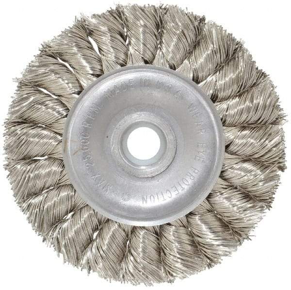 Anderson - 3" OD, 1/2" Arbor Hole, Knotted Stainless Steel Wheel Brush - 3/8" Face Width, 5/8" Trim Length, 0.014" Filament Diam, 25,000 RPM - Makers Industrial Supply