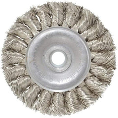 Anderson - 3" OD, 1/2" Arbor Hole, Knotted Stainless Steel Wheel Brush - 3/8" Face Width, 5/8" Trim Length, 0.014" Filament Diam, 25,000 RPM - Makers Industrial Supply