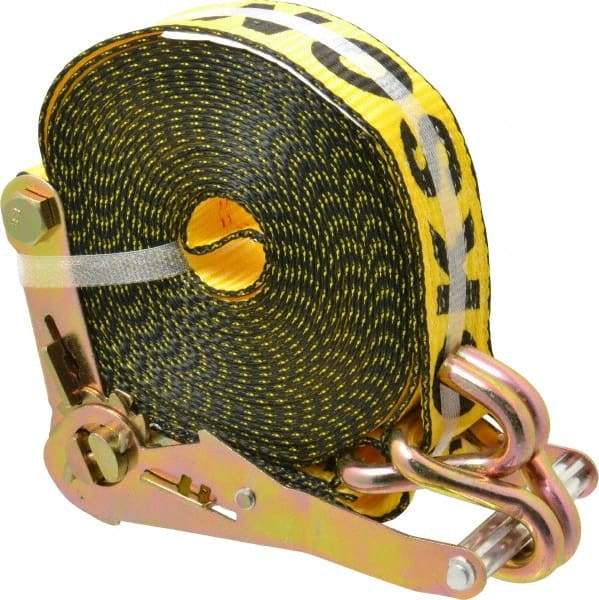 Erickson Manufacturing - 27' Long x 2" Wide, 10,000 Lb Basket Capacity, Polyester Web Sling - Yellow, with Ratchet Tie Down - Makers Industrial Supply