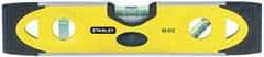 Stanley - Magnetic 9" Long 3 Vial Torpedo Level - Aluminum, Black/Yellow, 1 45°, 1 Level & 1 Plumb Vials - Makers Industrial Supply