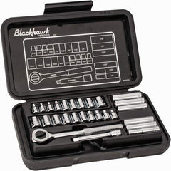 Blackhawk by Proto - 27 Piece 1/4" Drive Deep Well Socket Set - 6, 12 Points, 3/16" to 1/2" (4mm to 13mm) Range, Inch/Metric Measurement Standard - Makers Industrial Supply