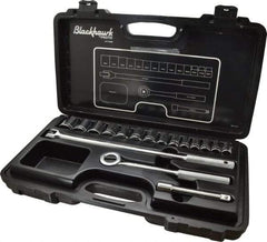 Blackhawk by Proto - 17 Piece 1/2" Drive Socket Set - 12 Points, 10mm to 28mm Range, Metric Measurement Standard - Makers Industrial Supply