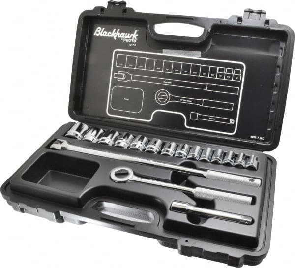 Blackhawk by Proto - 17 Piece 1/2" Drive Socket Set - 6, 12 Points, 3/8" to 1-1/4" Range, Inch Measurement Standard - Makers Industrial Supply