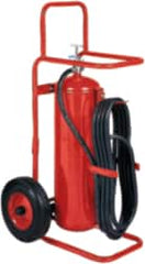 Fire Extinguisher: Dry Chemical, 28.75″ Dia, 50 lb Capacity 240 psi, Disposable, Vehicle Mount, Steel, 35' Max