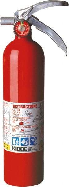 Kidde - 2.6 Lb, 1-A:10-B:C Rated, Dry Chemical Fire Extinguisher - 3" Diam x 15" High, 195 psi, 15' Discharge in 12 sec, Rechargeable, Steel Cylinder - Makers Industrial Supply