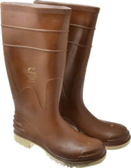 OnGuard - Size 8 Steel Knee Boot - Brown, PVC Upper, 16" High, Chemical Resistant, Non-Slip - Makers Industrial Supply