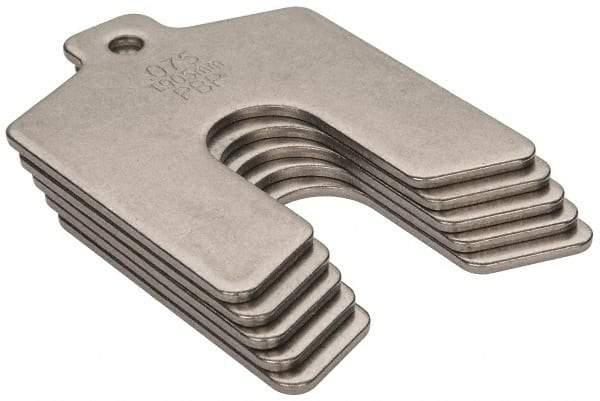 Made in USA - 5 Piece, 2 Inch Long x 2 Inch Wide x 0.075 Inch Thick, Slotted Shim Stock - Stainless Steel, 5/8 Inch Wide Slot - Makers Industrial Supply