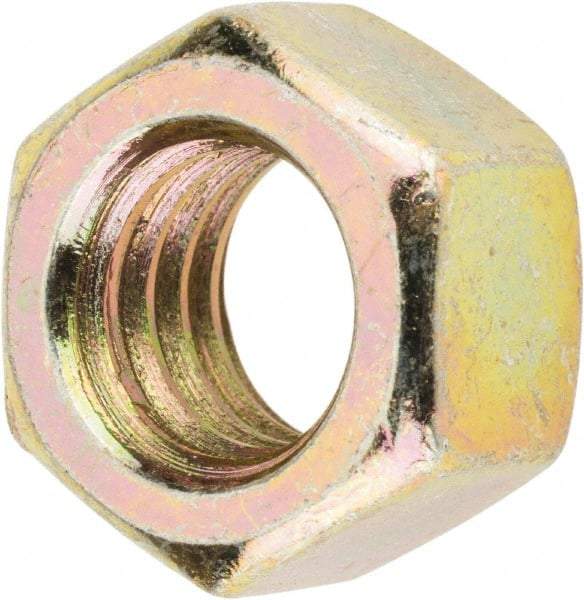 Value Collection - 3/8-16 UNC Steel Right Hand Hex Nut - 9/16" Across Flats, 21/64" High, Zinc Yellow Dichromate Finish - Makers Industrial Supply