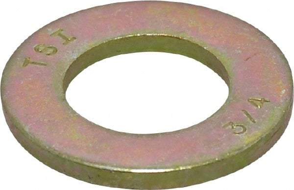 Value Collection - 3/4" Screw, Grade 8 Steel SAE Flat Washer - 13/16" ID x 1-1/2" OD, 9/64" Thick, Zinc Yellow Dichromate Finish - Makers Industrial Supply