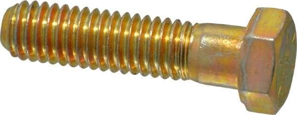 Made in USA - 3/8-16 UNC, 1-1/2" Length Under Head Hex Head Cap Screw - Partially Threaded, Grade 8 Alloy Steel, Zinc Yellow Dichromate Finish, 9/16" Hex - Makers Industrial Supply