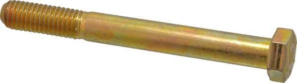 Made in USA - 1/2-13 UNC, 4-1/2" Length Under Head Hex Head Cap Screw - Partially Threaded, Grade 8 Alloy Steel, Zinc Yellow Dichromate Finish, 3/4" Hex - Makers Industrial Supply