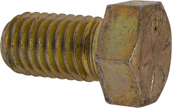 Made in USA - 9/16-12 UNC, 1" Length Under Head Hex Head Cap Screw - Fully Threaded, Grade 8 Alloy Steel, Zinc Yellow Dichromate Finish, 13/16" Hex - Makers Industrial Supply