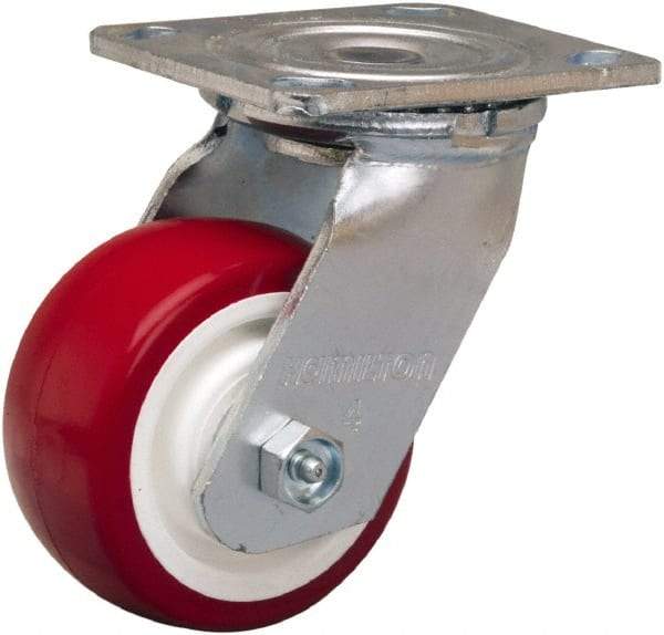 Hamilton - 4" Diam x 2" Wide x 5-5/8" OAH Top Plate Mount Swivel Caster - Polyurethane Mold on Polypropylene, 750 Lb Capacity, Straight Roller Bearing, 4 x 4-1/2" Plate - Makers Industrial Supply