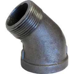 Black Pipe Fittings; Fitting Type: Street Elbow; Fitting Size: 2″; Material: Malleable Iron; Finish: Black; Fitting Shape: 45 ™ Elbow; Thread Standard: NPT; Connection Type: Threaded; Lead Free: No; Standards:  ™ASME ™B1.2.1; ASME ™B16.3