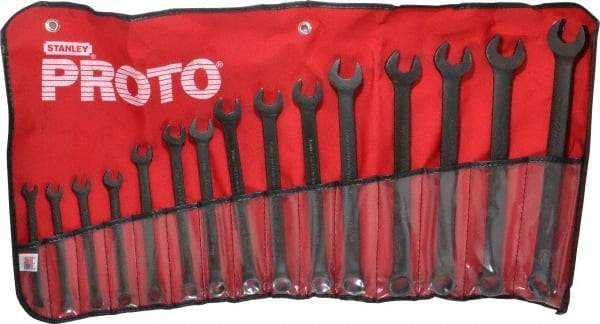 Proto - 15 Piece, 7mm to 21mm, 12 Point Combination Wrench Set - Metric Measurement Standard, Black Oxide Finish, Comes in Nylon Roll - Makers Industrial Supply