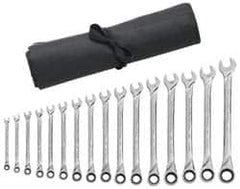 GearWrench - 16 Piece, 8mm to 24mm, 12 Point Combination Wrench Set - Metric Measurement Standard, Full Polish Finish, Comes in Vinyl Pouch - Makers Industrial Supply