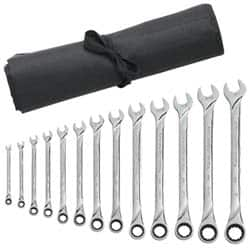 GearWrench - 13 Piece, 1/4" to 1", 12 Point Combination Wrench Set - Inch Measurement Standard, Full Polish Finish, Comes in Vinyl Pouch - Makers Industrial Supply