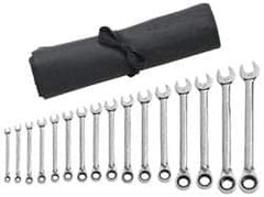 GearWrench - 7 Piece, 3/8" to 3/4", 6 Point Combination Wrench Set - Inch Measurement Standard, Chrome Finish, Comes in Vinyl Roll - Makers Industrial Supply