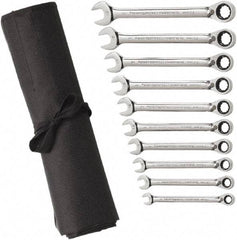 GearWrench - 10 Piece, 10mm to 19mm, 6 Point Combination Wrench Set - Metric Measurement Standard, Chrome Finish, Comes in Vinyl Pouch - Makers Industrial Supply