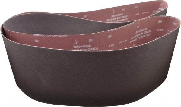 Norton - 8" Wide x 107" OAL, 80 Grit, Aluminum Oxide Abrasive Belt - Aluminum Oxide, Medium, Coated, X Weighted Cloth Backing, Series R228 - Makers Industrial Supply