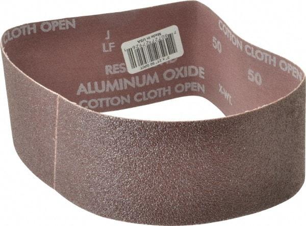 Norton - 3" Wide x 21" OAL, 50 Grit, Aluminum Oxide Abrasive Belt - Aluminum Oxide, Coarse, Coated, X Weighted Cloth Backing, Series R228 - Makers Industrial Supply