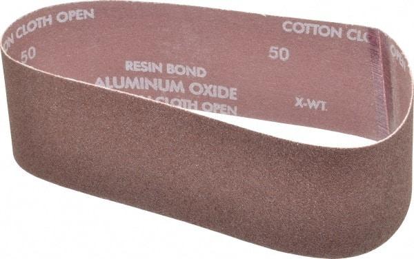 Norton - 3" Wide x 24" OAL, 50 Grit, Aluminum Oxide Abrasive Belt - Aluminum Oxide, Coarse, Coated, X Weighted Cloth Backing, Series R228 - Makers Industrial Supply