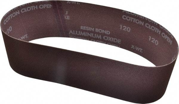 Norton - 3" Wide x 24" OAL, 120 Grit, Aluminum Oxide Abrasive Belt - Aluminum Oxide, Fine, Coated, X Weighted Cloth Backing, Series R228 - Makers Industrial Supply