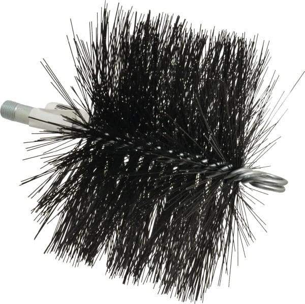 Schaefer Brush - 4-1/2" Brush Length, 6-1/2" Diam, Double Stem, Double Spiral Tube Brush - 7-1/2" Long, Tempered Steel Wire, 1/4" NPT Male Connection - Makers Industrial Supply