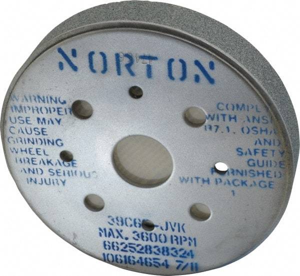 Norton - 6" Diam, 4" Hole Size, 1" Overall Thickness, 60 Grit, Type 2 Tool & Cutter Grinding Wheel - Medium Grade, Silicon Carbide, J Hardness, Vitrified Bond, 3,600 RPM - Makers Industrial Supply