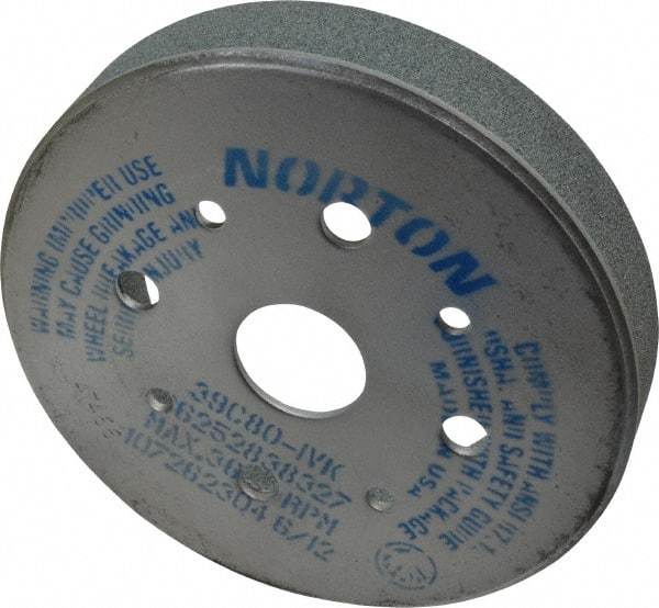 Norton - 6" Diam, 4" Hole Size, 1" Overall Thickness, 80 Grit, Type 2 Tool & Cutter Grinding Wheel - Medium Grade, Silicon Carbide, I Hardness, Vitrified Bond, 3,600 RPM - Makers Industrial Supply