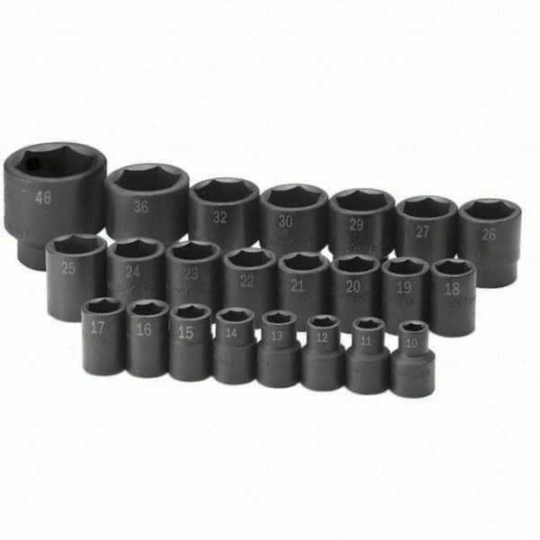 SK - 1/2" Drive Standard Impact Socket Set - 10 to 46mm, Metric Measurement Standard - Makers Industrial Supply