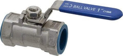 Value Collection - 1" Pipe, Standard Port, Stainless Steel Standard Ball Valve - 1 Piece, Inline - One Way Flow, FNPT x FNPT Ends, Lever Handle, 400 WOG - Makers Industrial Supply