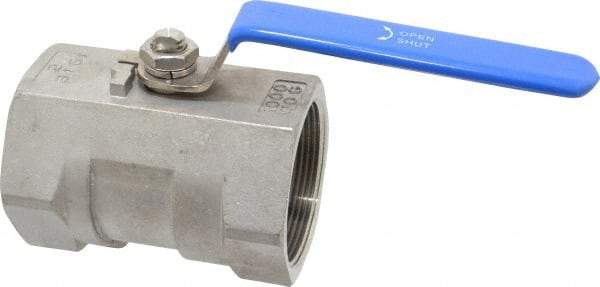 Midwest Control - 2" Pipe, Standard Port, Stainless Steel Standard Ball Valve - 1 Piece, Inline - One Way Flow, FNPT x FNPT Ends, Lever Handle, 1,000 WOG - Makers Industrial Supply