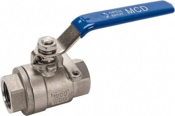 Midwest Control - 3/4" Pipe, Stainless Steel Standard Ball Valve - 2 Piece, Inline - One Way Flow, FNPT x FNPT Ends, Lever Handle, 1,000 WOG, 150 WSP - Makers Industrial Supply