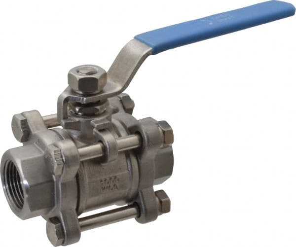 Midwest Control - 3/4" Pipe, Full Port, Stainless Steel Standard Ball Valve - 3 Piece, Inline - One Way Flow, FNPT x FNPT Ends, Lever Handle - Makers Industrial Supply