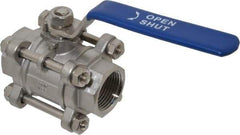 Midwest Control - 1" Pipe, Full Port, Stainless Steel Standard Ball Valve - 3 Piece, Inline - One Way Flow, FNPT x FNPT Ends, Lever Handle - Makers Industrial Supply