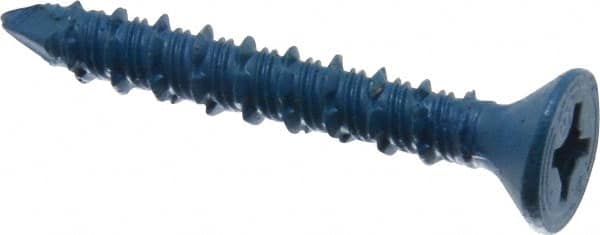 Made in USA - 1/4" Diam, 1-3/4" OAL, Phillips Drive, Concrete Screw & Masonry Fastener - Steel, Blue Climaseal Finish, Includes Drill Bit - Makers Industrial Supply