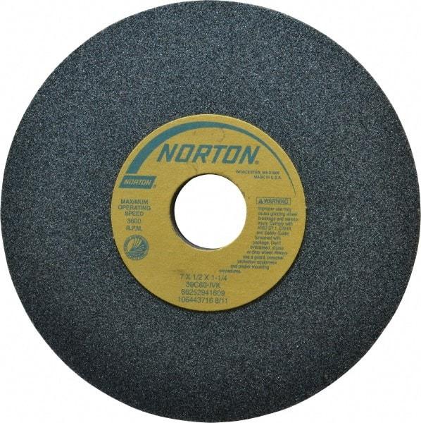 Norton - 7" Diam x 1-1/4" Hole x 1/2" Thick, I Hardness, 60 Grit Surface Grinding Wheel - Silicon Carbide, Type 1, Medium Grade, 3,600 Max RPM, Vitrified Bond, No Recess - Makers Industrial Supply