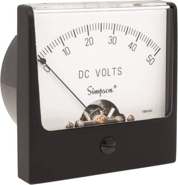 Simpson Electric - Analog, DC Voltmeter, Panel Meter - 60 Hz, 1000 Ohms at 60 Hz, 50 VDC - Makers Industrial Supply