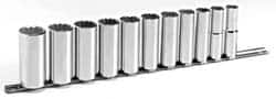 Blackhawk by Proto - 11 Piece 1/2" Drive Deep Well Socket Set - 12 Points, 1/2" to 1-1/8" Range, Inch Measurement Standard - Makers Industrial Supply