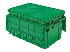 Akro-Mils - 100 Lb Load Capacity Green Polyethylene Attached-Lid Container - Stacking, Nesting, 27.1" Long x 16.9" Wide x 12-1/2" High, Lid Included - Makers Industrial Supply