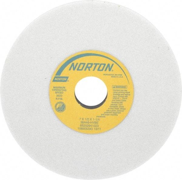 Norton - 7" Diam x 1-1/4" Hole x 1/2" Thick, H Hardness, 46 Grit Surface Grinding Wheel - Aluminum Oxide, Type 1, Coarse Grade, 3,600 Max RPM, Vitrified Bond, No Recess - Makers Industrial Supply